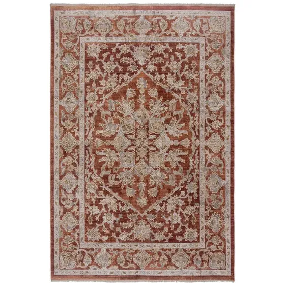 Traditional Rug with Distressed Pattern - Terracotta