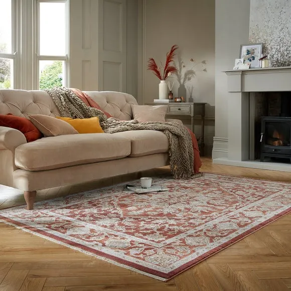 Traditional Rug with Distressed Pattern - Terracotta