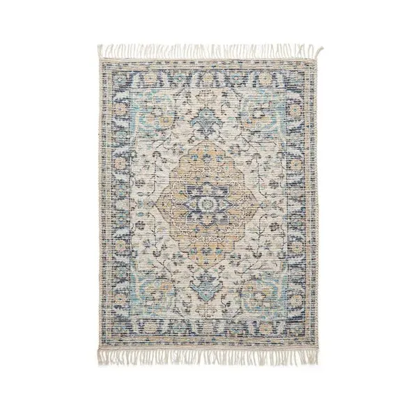 Traditional Rug with Floral Design - Natural, Wool