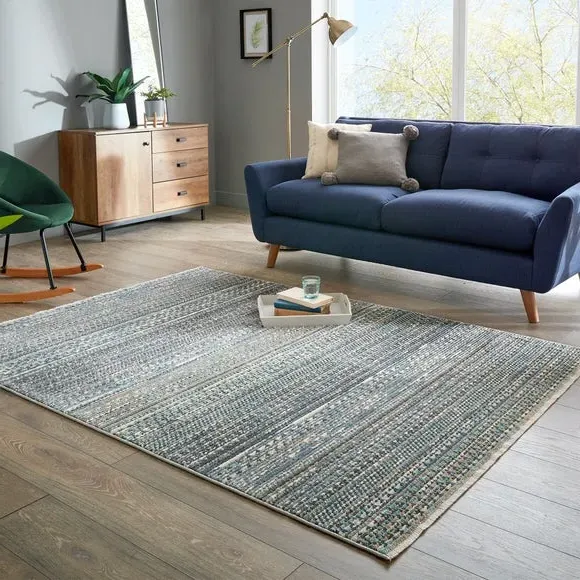 Traditional Rug with Fringe - Blue, Polypropylene image