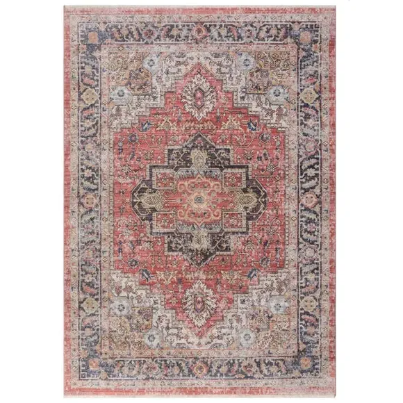 Traditional Rug with Fringe - Red, Polyester
