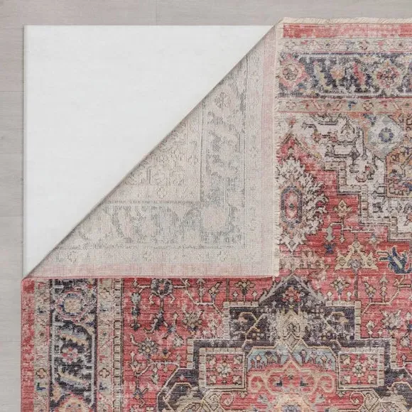 Traditional Rug with Fringe - Red, Polyester