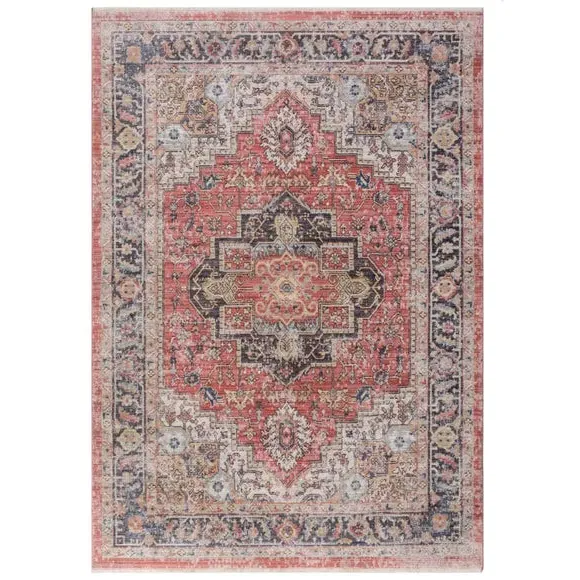 Traditional Rug with Fringe - Red, Polyester