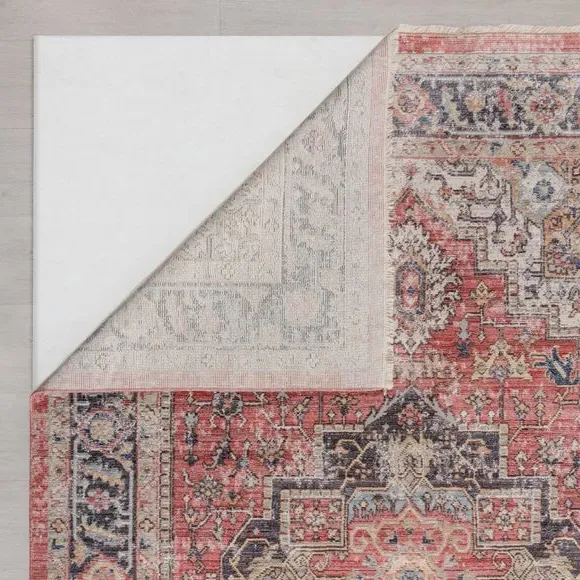 Traditional Rug with Fringe - Red, Polyester