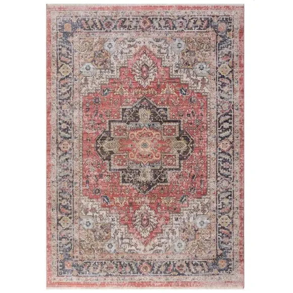 Traditional Rug with Fringe - Red, Polyester