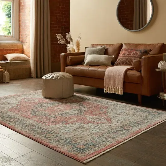 Traditional Rug with Fringe - Red, Polyester