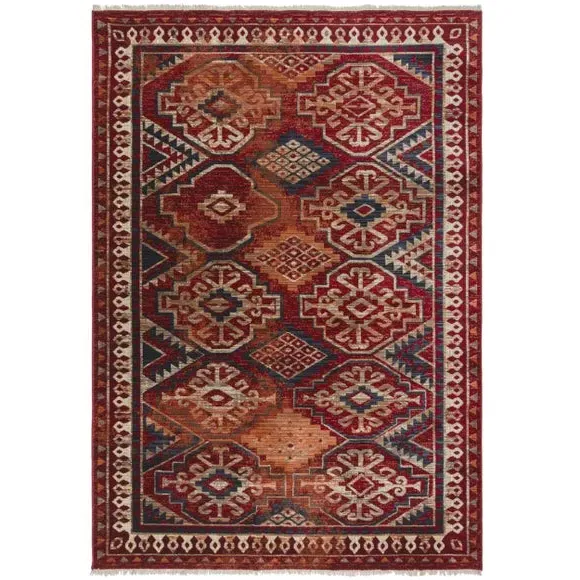 Traditional Rug with Geometric Pattern - Red