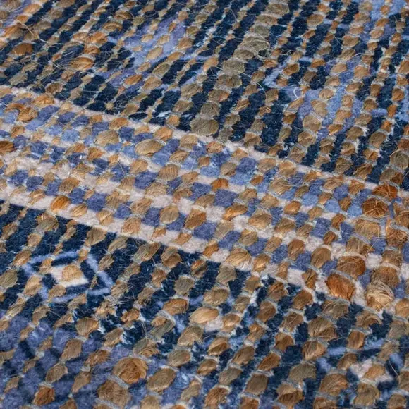 Traditional Runner Hand Printed - Blue, Jute