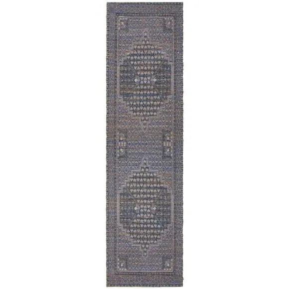 Traditional Runner Hand Printed - Blue, Jute