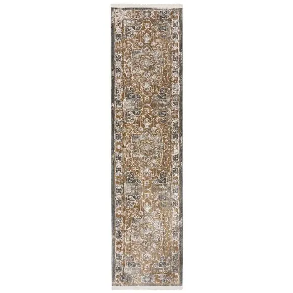 Traditional Runner Rug - Green, Polyester