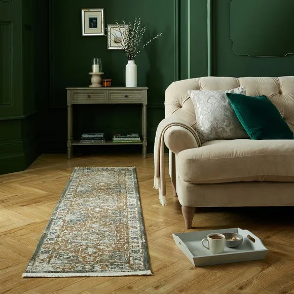 Traditional Runner Rug - Green, Polyester