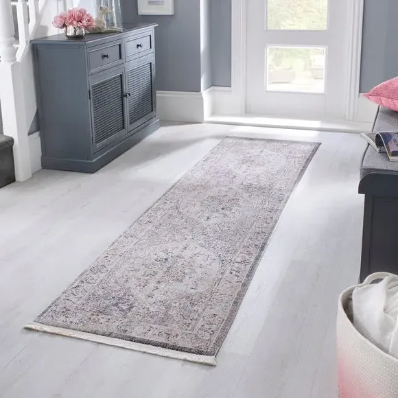 Traditional Runner Rug - Silver, Polyester