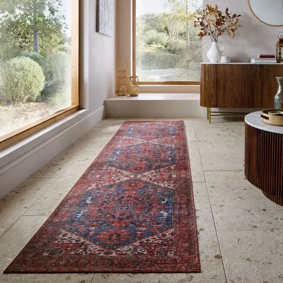Traditional Textured Runner - Red, Washable image