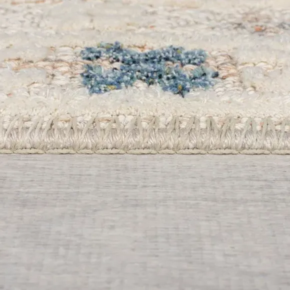 Traditional Washable Rug - Blue Apricot