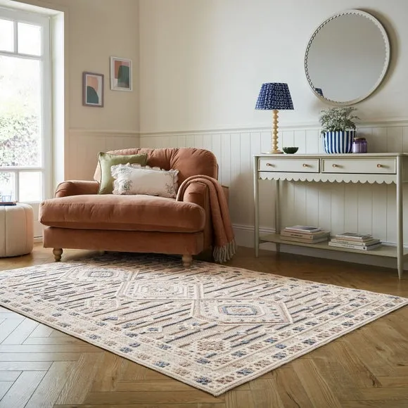 Traditional Washable Rug - Blue Apricot