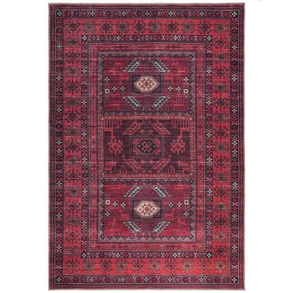 Traditional Washable Rug - Red