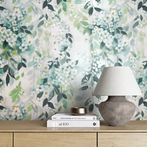 Trailing Leaf Wallpaper - Teal, Matt Finish