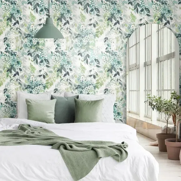 Trailing Leaf Wallpaper - Teal, Matt Finish image