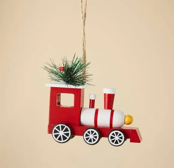 Train Christmas Hanging Decoration - Red, Wood