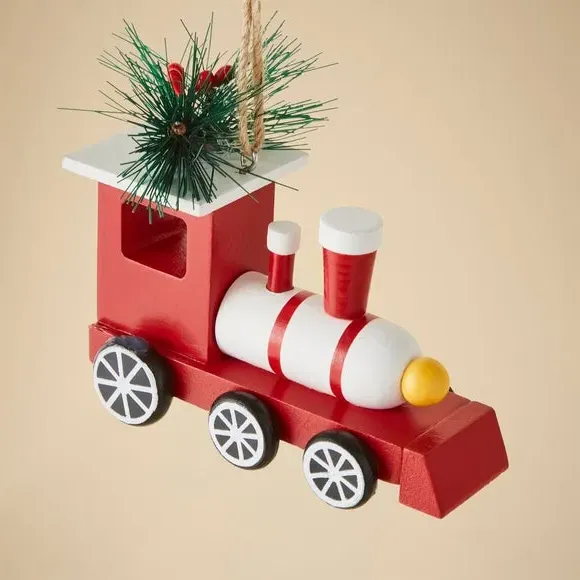 Train Christmas Hanging Decoration - Red, Wood
