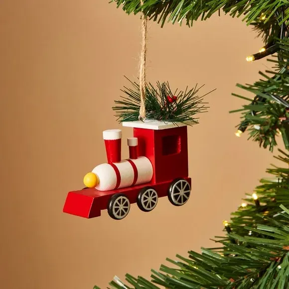 Train Christmas Hanging Decoration - Red, Wood image