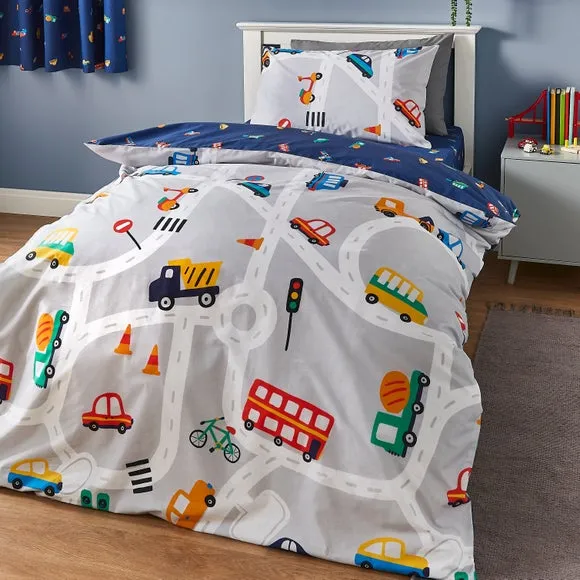 Transport Duvet Cover Set - Grey, Polycotton