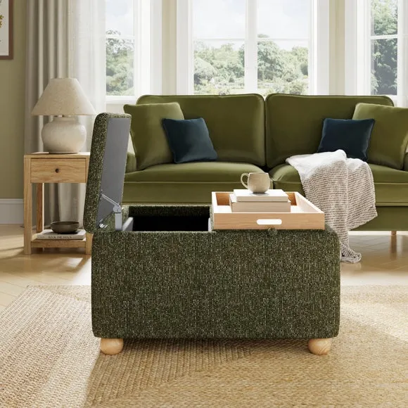 Tray Table Ottoman with Storage - Green, Boucle