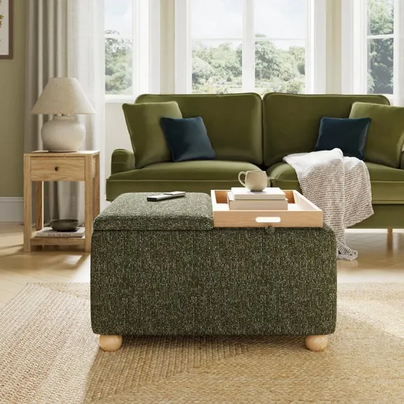 Tray Table Ottoman with Storage - Green, Boucle