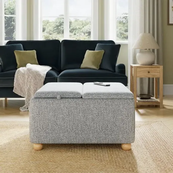 Tray Table Ottoman with Storage - Grey, Fabric