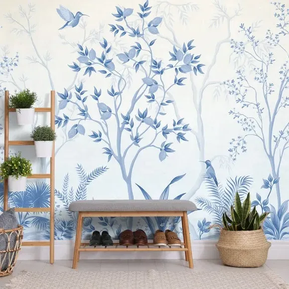 Tree Design Wall Mural - Blue, Non-Woven Paper