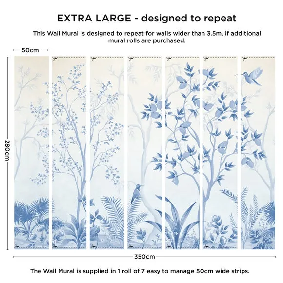 Tree Design Wall Mural - Blue, Non-Woven Paper