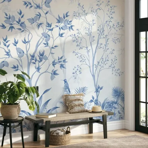 Tree Design Wall Mural - Blue, Non-Woven Paper
