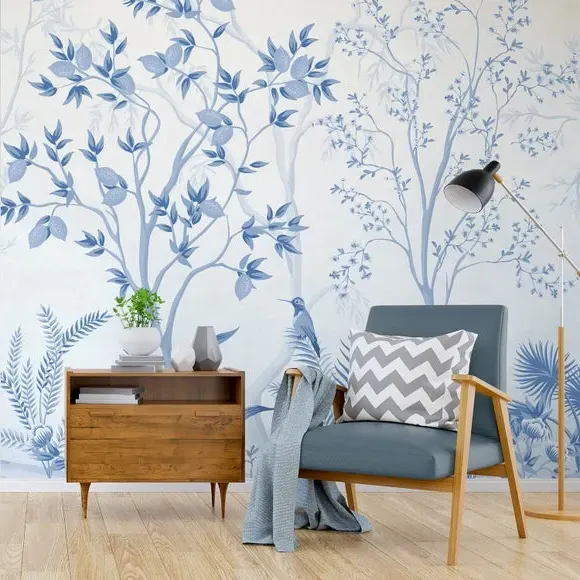 Tree Design Wall Mural - Blue, Non-Woven Paper image