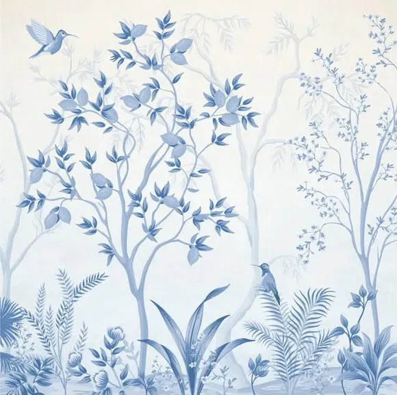 Tree Design Wall Mural - Blue, Non-Woven Paper