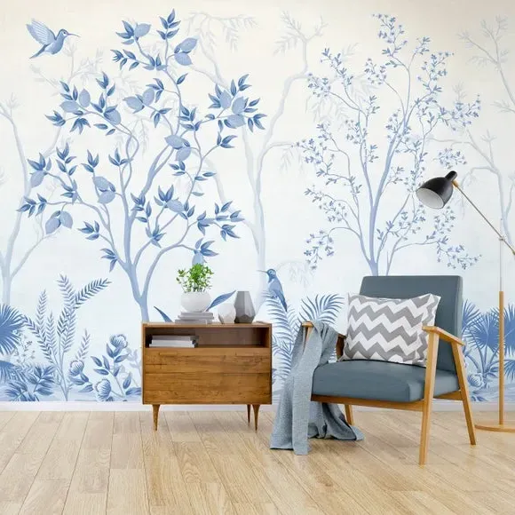 Tree Design Wall Mural - Blue, Non-Woven Paper
