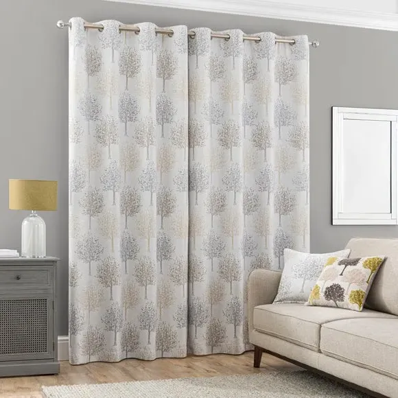 Tree Pattern Eyelet Curtains - Dove, Jacquard
