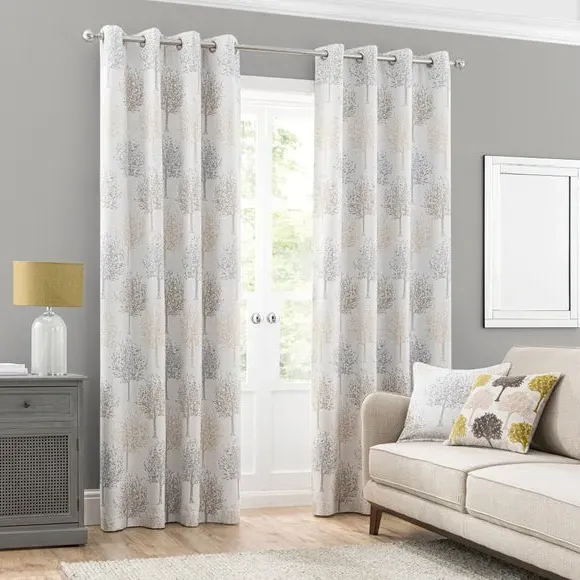 Tree Pattern Eyelet Curtains - Dove, Jacquard