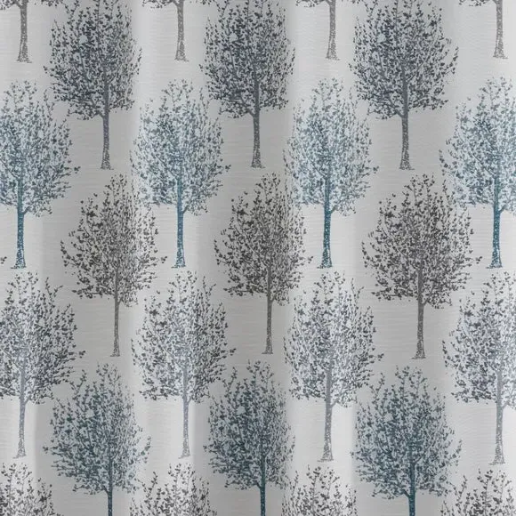 Tree Pattern Eyelet Curtains - Teal, Jacquard