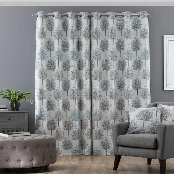 Tree Pattern Eyelet Curtains - Teal, Jacquard