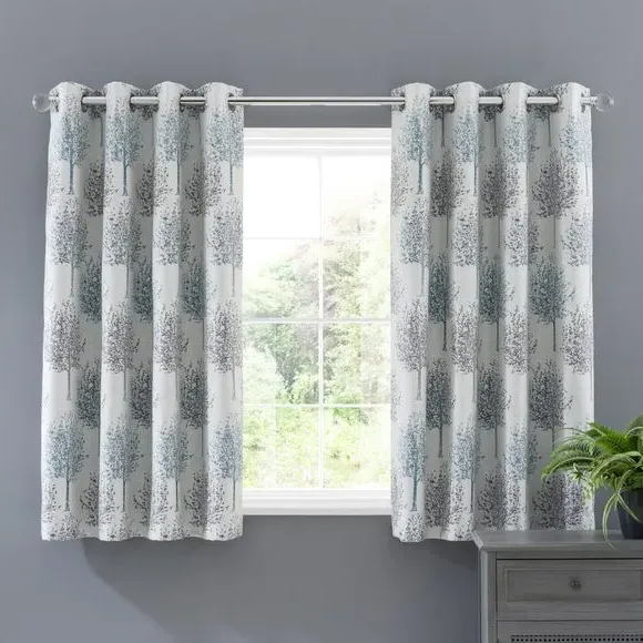 Tree Pattern Eyelet Curtains - Teal, Jacquard