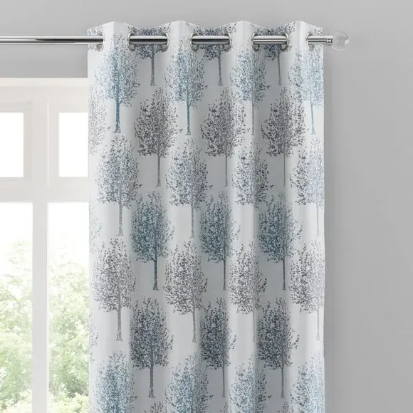 Tree Pattern Eyelet Curtains - Teal, Jacquard