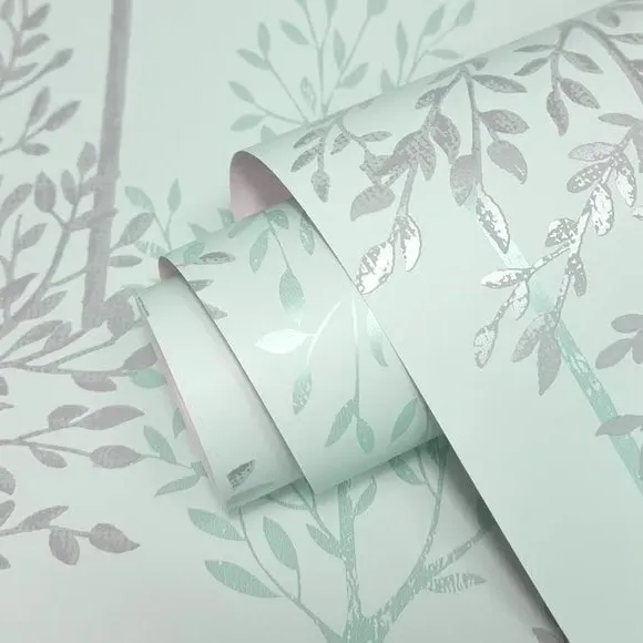 Tree Pattern Wallpaper - Duck Egg Blue