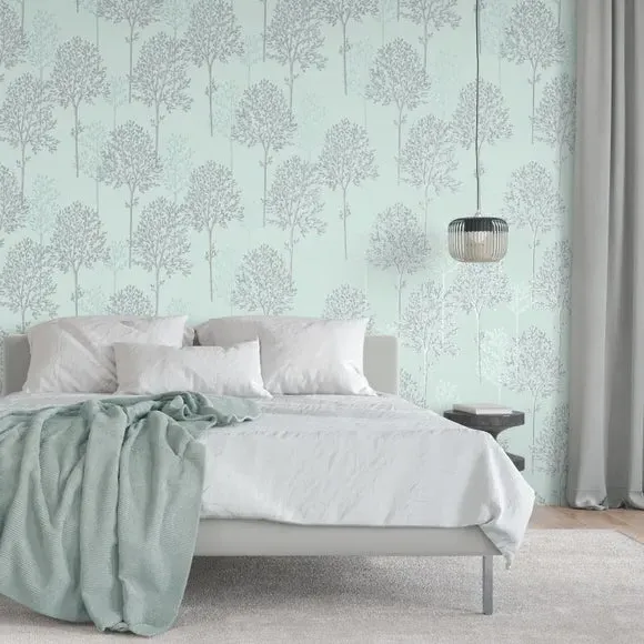 Tree Pattern Wallpaper - Duck Egg Blue image