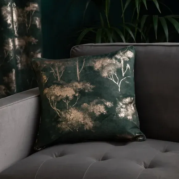 Tree Print Cushion - Emerald, Velour