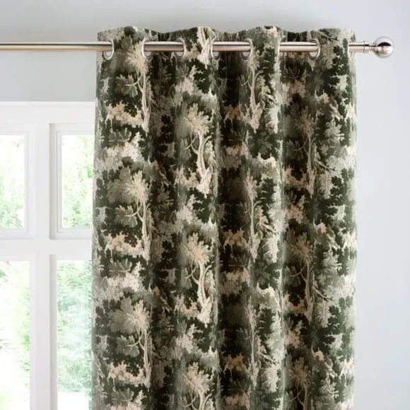 Tree Print Eyelet Curtains - Green, Velvet image