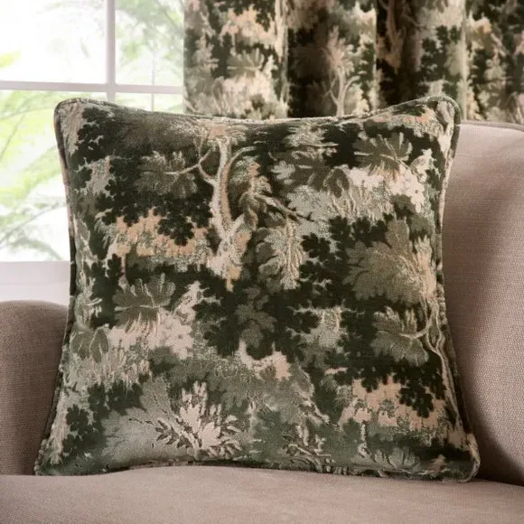 Tree Print Eyelet Curtains - Green, Velvet