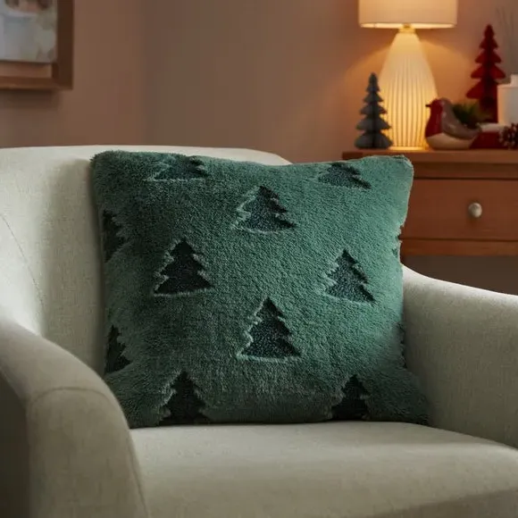 Tree-Shaped Cushion - Green, Faux Fur image