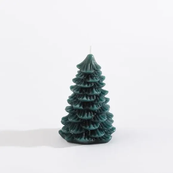 Tree Shaped Pillar Candle - Green, Wax