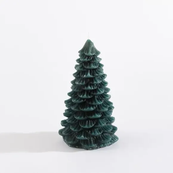 Tree Shaped Pillar Candle - Green, Wax
