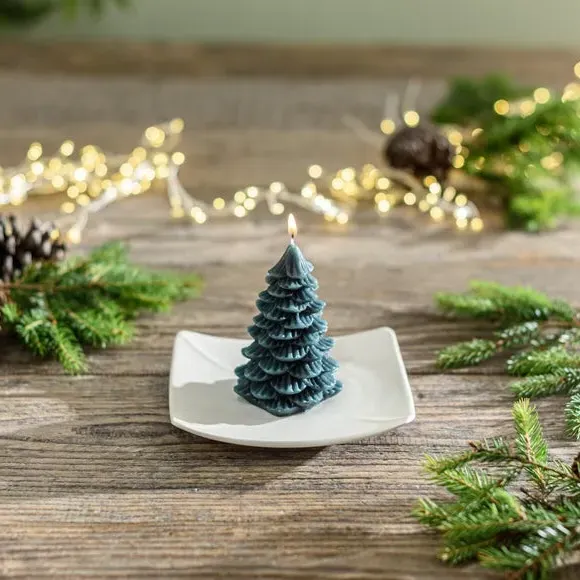 Tree Shaped Pillar Candle - Green, Wax image